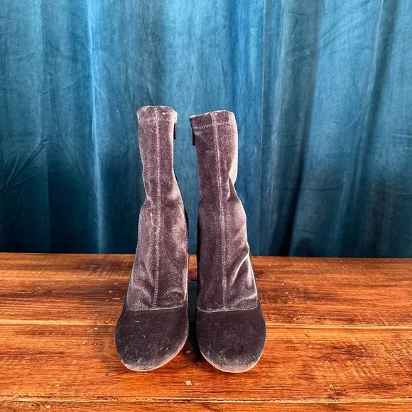 Sam Edelman Calexa Velvet Mid Calf Sock Heeled Bootie Gray - Picture 4 of 11